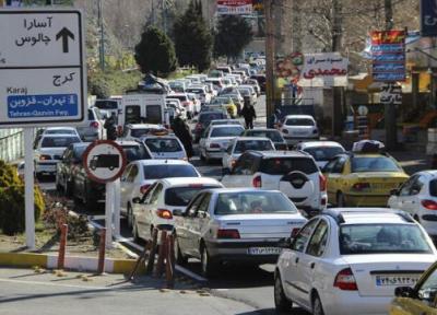 محدودیت تردد در جاده چالوس ، ترافیک سنگین در محور هراز و آزادراه تهران، شمال