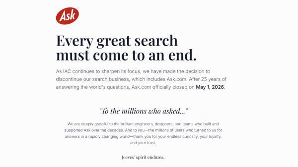 سایت Ask.com پس از 30 سال فعالیت تعطیل شد